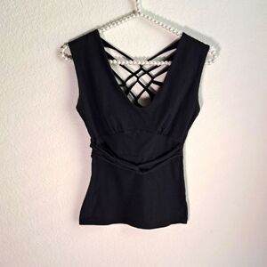 Bebe Y2K Vintage Women’s Black Sleeveless Top Size Small Spider Web Back USA